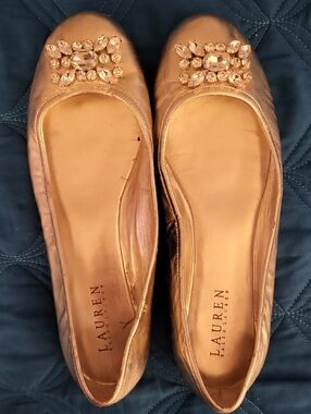 Lauren Ralph Lauren Rose Gold Jeweled Ballet Flats